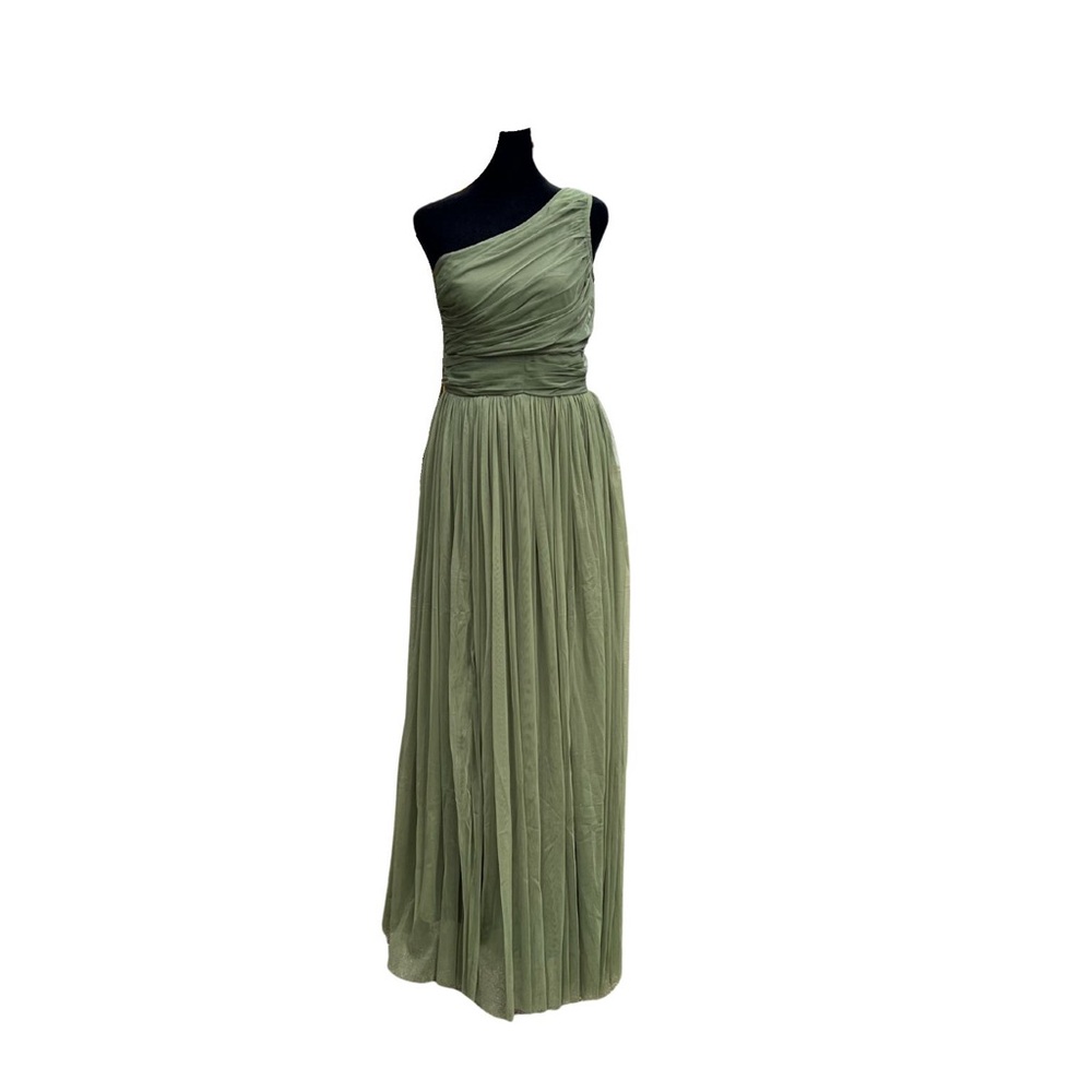 ASOS Lace and Beads Bridesmaid Prom Dress one shoulder tulle  maxi Olive dress
